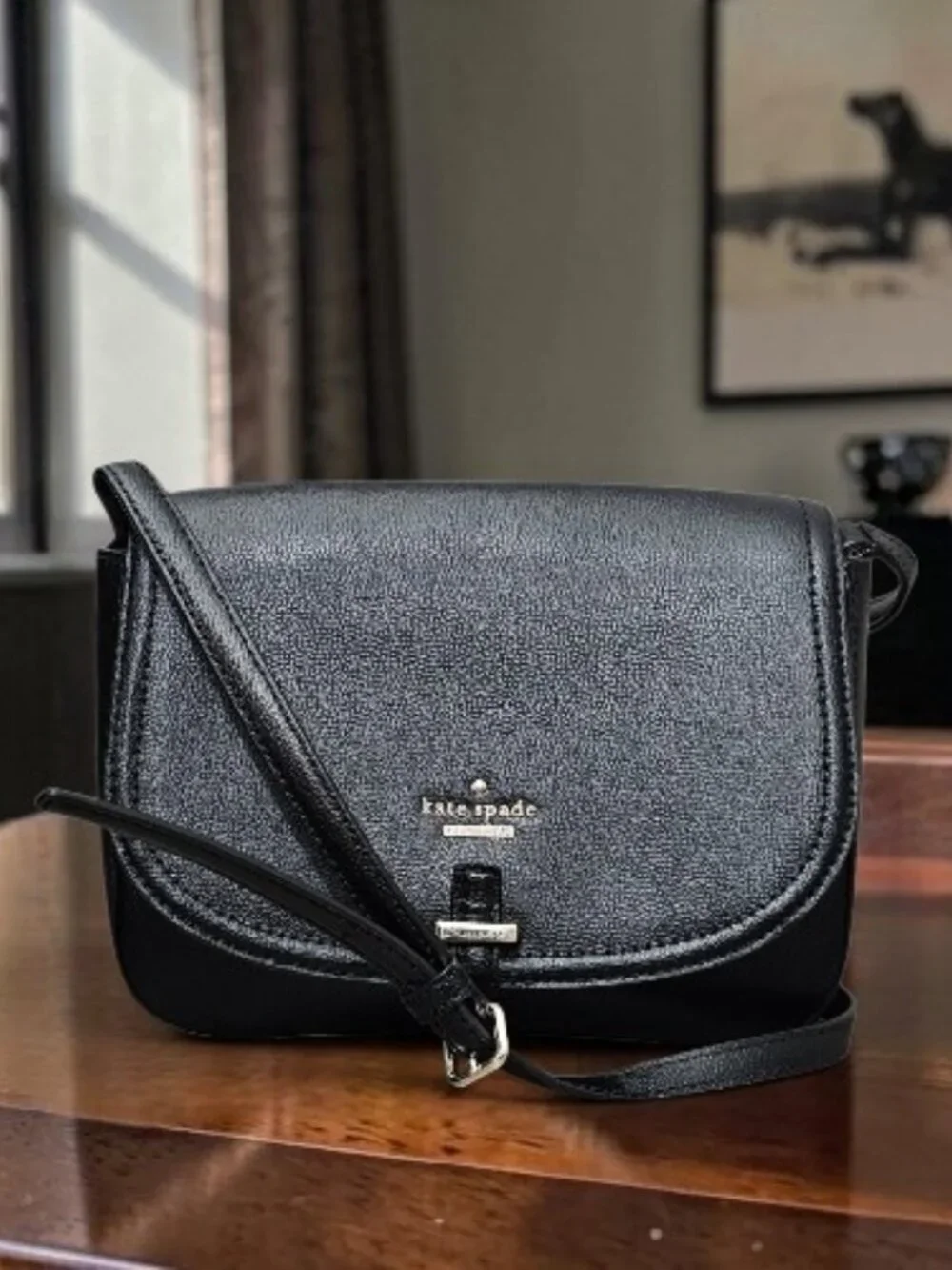 Kate Spade Kailey Patterson Drive Leather Black Saddle Shoulder Bag COA